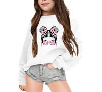 QJDFLL Children Girls Autumn and Winter Letter Printed Round Neck Long Sleeved Sweatshirt(White,7-8 Years)