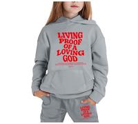 QJDFLL Children s Long Sleeved Hooded Hoodie Set(Grey,12-13Years)