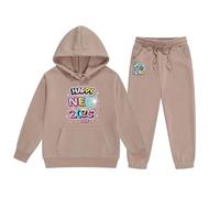 QJDFLL Children s Middle and Older Long Sleeved 2026 Year Print Hooded Top Sweater Pants Set(Khaki,6-7 Years)