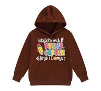 QJDFLL Girl s Cartoon Letter Graphic Hoodie Drop Shoulder Long Sleeve Pullover Sweatshirt(Brown,2-3 Years)