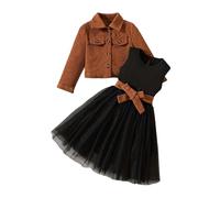 QJDFLL Girls Corduroy Dress Set Brown Breasted Long Sleeve Top Vest Skirt Children s Two Piece(Orange,3-4Y)