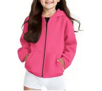 QJDFLL Girls Fleece Hooded Sweatshirt Kids Zip Up Jacket Warm Pullover with Straight Sleeves Casual Outerwear for Teen(Hot Pink,11-12 Years)