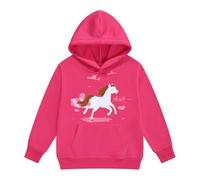 QJDFLL Girls Hoodies & Sweatshirts Winter Warm Cartoon White Horse Print Kids Pullover Hoodie With Drawstring Pocket Long Sleeve Ranch Style(Hot Pink,8-9 Years)