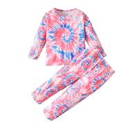 QJDFLL Girls Outfits Set Long Sleeve Tie Dye Digital Print Sweatshirt Pants Two Piece Casual Outfit for Toddler and Kids Playwear(Red,4-5 Years)