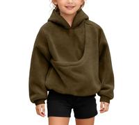 QJDFLL Girls Sweatshirts Puppies Cats Shoulder Straps Pockets Long Sleeve Hooded(Army Green,7-8 Years)
