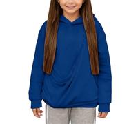 QJDFLL Girls Sweatshirts Puppies Cats Shoulder Straps Pockets Long Sleeve Hooded(Blue,11-12 Years)