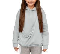 QJDFLL Girls Sweatshirts Puppies Cats Shoulder Straps Pockets Long Sleeve Hooded(Light Gray,11-12 Years)