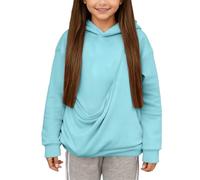 QJDFLL Girls Sweatshirts Puppies Cats Shoulder Straps Pockets Long Sleeve Hooded(Sky Blue,3-4 Years)