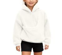 QJDFLL Girls Sweatshirts Puppies Cats Shoulder Straps Pockets Long Sleeve Hooded(White,9-10 Years)