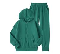 QJDFLL Girls Winter Outfits Fleece Lined Hoodie Pants Set for Kids Cozy Warm Pullover Tracksuit Casual Playwear Toddler and Youth(Dark Green,14Y)
