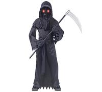 QJDFLL Halloween Cosplay Costume Boys Glowing Red Eyes Robe Costume Black Cloak Kids Scary Costumes (Black, XL)