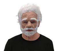 QJDFLL Halloween Face Old Grandpa Shaped With Wig Realistic Latex Old Man With Hair Human Wrinkle Face Cosplay Tools For Party Carnival Head Cover Decorations For Adult (#A)