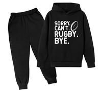 QJDFLL Hooded Football Letter Printed Hoodie Pants Children s Casual Two Piece Trend Fans Sports Sweatsuits(Black,7-8 Years)