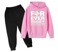 QJDFLL Hooded Football Personality Letter Printed Hoodie Pants Children s Casual Trend Fans Sports Rugby Activity(Pink,13-14 Years)