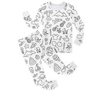QJDFLL Kids Handmade Doodle Sketch Coloring FunDIY Hand Painted Round Neck Long Sleeve Set(Light Green,2-3 Years)
