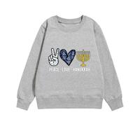 QJDFLL Kids Hanukkah Menorah Print Warm Crewneck Sweatershirt Long Sleeve(Grey,8-10 Years)