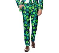 QJDFLL Mens St. Patrick s Day Suit Pants Festive Style All Over Printed Four Leaf Patrick(Blue,M)