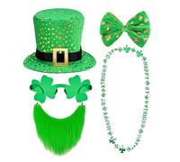 QJDFLL St. Patrick s Day Costume With Gold Hat Letter Necklace And Beard For Irish Festival Cosplay irish gifts for men(Green,One Size)