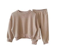 QJDFLL Toddler Fall Outfits For Girl Boy Long Sleeve Top And Sweatpants 2PCS(Khaki,7-8 Years)
