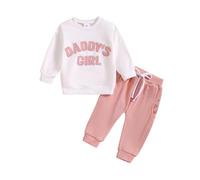 QJDFLL Toddler Girls Long Sleeve Letter Embroider T Shirt Pullover Tops Pants Outfits(Red,2-3 Years)