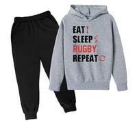 QJDFLL Winter Sweatshirt Letter Printed Hoodie Pants Children s Casual Two Piece Trend Football Fans Sports Rugby Player(Grey,5-6 Years)