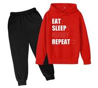 QJDFLL Winter Sweatshirt Letter Printed Hoodie Pants Children s Casual Two Piece Trend Football Fans Sports Rugby Player(Red,7-8 Years)
