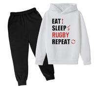 QJDFLL Winter Sweatshirt Letter Printed Hoodie Pants Children s Casual Two Piece Trend Football Fans Sports Rugby Player(White,13-14 Years)