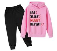 QJDFLL Winter Sweatshirt Letter Printed Hoodie Pants Children s Casual Two Piece Trend Football Fans Sports Rugby Player(Pink,3-4 Years)