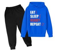 QJDFLL Winter Sweatshirt Letter Printed Hoodie Pants Children s Casual Two Piece Trend Football Fans Sports Rugby Player(Blue,5-6 Years)