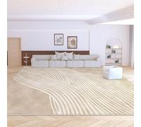 QJDTZMD Area Rugs Living Room 140 x 160 cm Rug Rectangular Machine Washable Soft Short Pile Carpet for Bedroom Kitchen Modern geometric lines beige