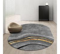 QJDTZMD Home Rug Designer Extra Large Area Rugs Modern Living Room Carpet Abstract Ink Grey And Yellow Lines,Oval,150 x 180 cm Bedroom Dining Room Kitchen