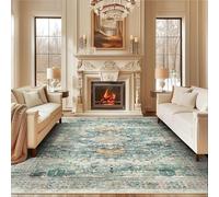 QJDTZMD Large Area Rugs 200 x 250 cm Non Slip Soft Short Pile Carpet Easy To Clean Rugs for Dining Room Bedroom Living Room Retro geometric green yellow