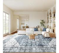 QJDTZMD Large Area Rugs 200 x 250 cm Non Slip Soft Short Pile Carpet Easy To Clean Rugs for Dining Room Bedroom Living Room Retro geometric blue gray