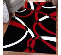 QJDTZMD Large Area Rugs 200 x 250 cm Non Slip Soft Short Pile Carpet Easy To Clean Rugs for Dining Room Bedroom Living Room Modern lines black red white