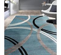 QJDTZMD Large Area Rugs 200 x 250 cm Non Slip Soft Short Pile Carpet Easy To Clean Rugs for Dining Room Bedroom Living Room Modern lines blue black white