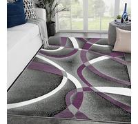 QJDTZMD Large Area Rugs 200 x 250 cm Non Slip Soft Short Pile Carpet Easy To Clean Rugs for Dining Room Bedroom Living Room Modern lines gray purple white