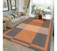 QJDTZMD Large Area Rugs 200 x 250 cm Rug forLiving Room Non Slip Soft Short Pile Easy To Clean Carpet for Dining Room Bedroom Modern geometric lines orange gray