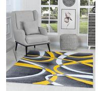 QJDTZMD Large Area Rugs 200 x 250 cm Rug forLiving Room Non Slip Soft Short Pile Easy To Clean Carpet for Dining Room Bedroom Modern Abstract Gray Yellow White Black