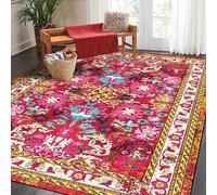 QJDTZMD Living Room Rugs Large 160 x 230 cm Modern Indoor Non Slip Soft Short Pile Carpet Bedroom Dining Room Decorative Area Rug Retro floral rose red yellow