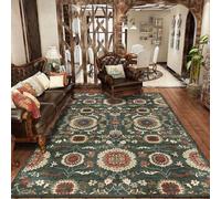 QJDTZMD Machine Washable Rugs 80 x 160 cm Area Rugs for Living Room Non-Slip Modern Short Pile Carpet for Bedroom Dining Room Retro floral green red