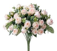 QJFORU Fake flowers,flower bouquet,silk flowers,10 Heads Artificial Flower Silk Rose white Eucalyptus leaves Peony Bouquet Fake Flower for Wedding Table Party Vase(6)