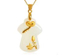 QJFORU Jade Pendant,Charm Jewelry Hetian Button Ping an Kou Necklace Lovers Lucky Amulet