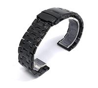 QJFORU Leather Watch Straps,Leather Replacement Watch Band,Solid Durable Tapered Strap With Curved End Stainless Steel Safety Buckle 20mm 22mm General Black, Silver Bracelet(22mm,Black)