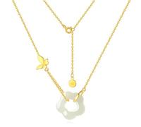 QJFORU Silver Jade Necklace,Jade Pendant,22K Gold Butterfly Flower Necklace for Women Sterling Natural Jade Pendant Necklaces Silver Clavicle Chain Necklet Infinity Charm Choker Jewelry(Gold_A)