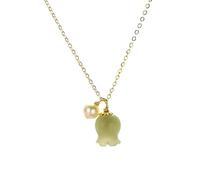 QJFORU Silver Jade Necklace,Jade Pendant,Green Jade Bell Orchid Necklace Women's Sterling Silver Gold Plated Jewelry for Wife Mom Daughter