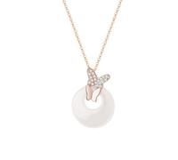 QJFORU Silver Jade Necklace,Jade Pendant,Lucky Circle Chalcedony Necklace for Women Sterling Silver Gold-Plated Butterfly Wife Girlfriend Mom