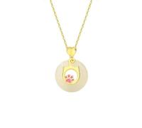QJFORU Silver Jade Necklace,Jade Pendant,Lucky Circle Jade Necklace Sterling Silver Gold-Plated Cute Cat Fengshui Jewelry for Wife Girlfriend Daughter