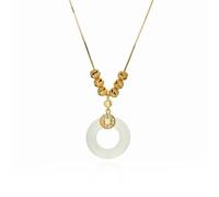 QJFORU Silver Jade Necklace,Jade Pendant,Sterling Silver Gold-Plated Lucky Circle Jade Necklace Women's Hetian Wealth Fengshui Jewelry for Wife Mom