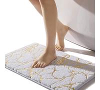 QJHOMO Bath Mat Non-Slip Washable Bath Mat, White Bathroom Rug, Gold Decorative Rug, Luxury Bathroom Accessories, Soft Microfibre Absorbent Bath Mat for Bathroom Bathtub, 40 x 60 cm