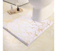 QJHOMO Bath Mat Non-Slip Washable Bath Mat with Cut-Out White Bathroom Rug Gold Decorative Toilet Rug Luxury Bathroom Accessories Soft Microfibre Absorbent Bath Mat 50 x 60 cm